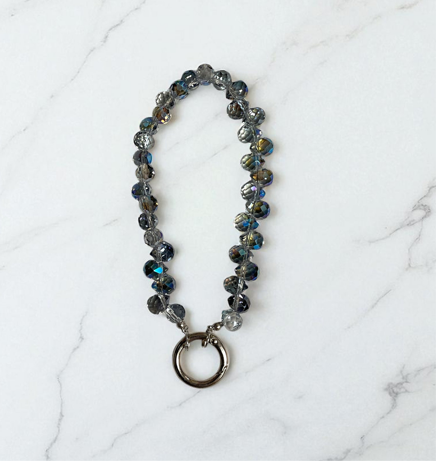 Blue Beaded Cell Phone Wristlet, Keychain Wristlet, Purse Charm
