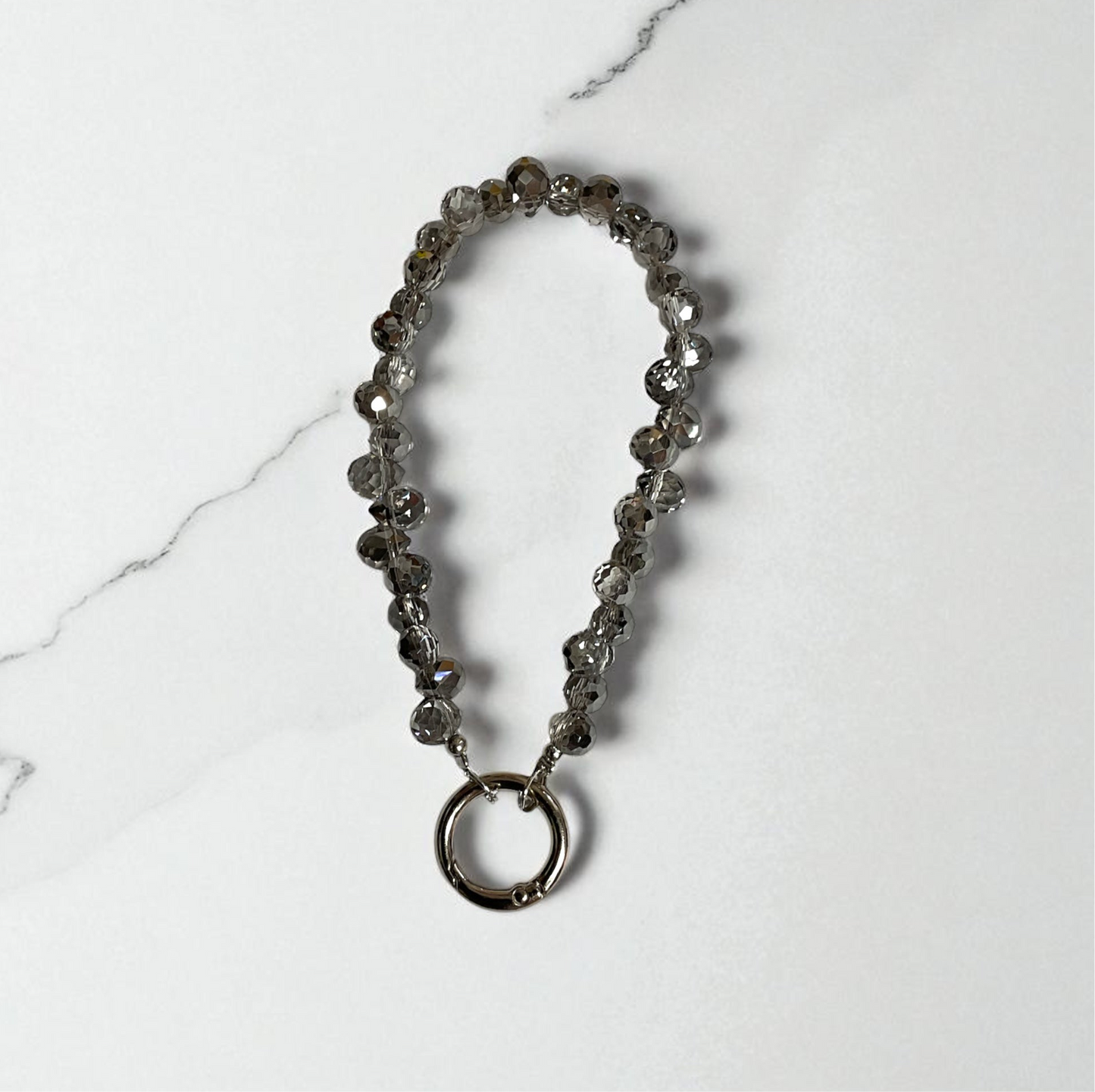 Gray Beaded Cell Phone Wristlet, Keychain Wristlet, Purse Charm
