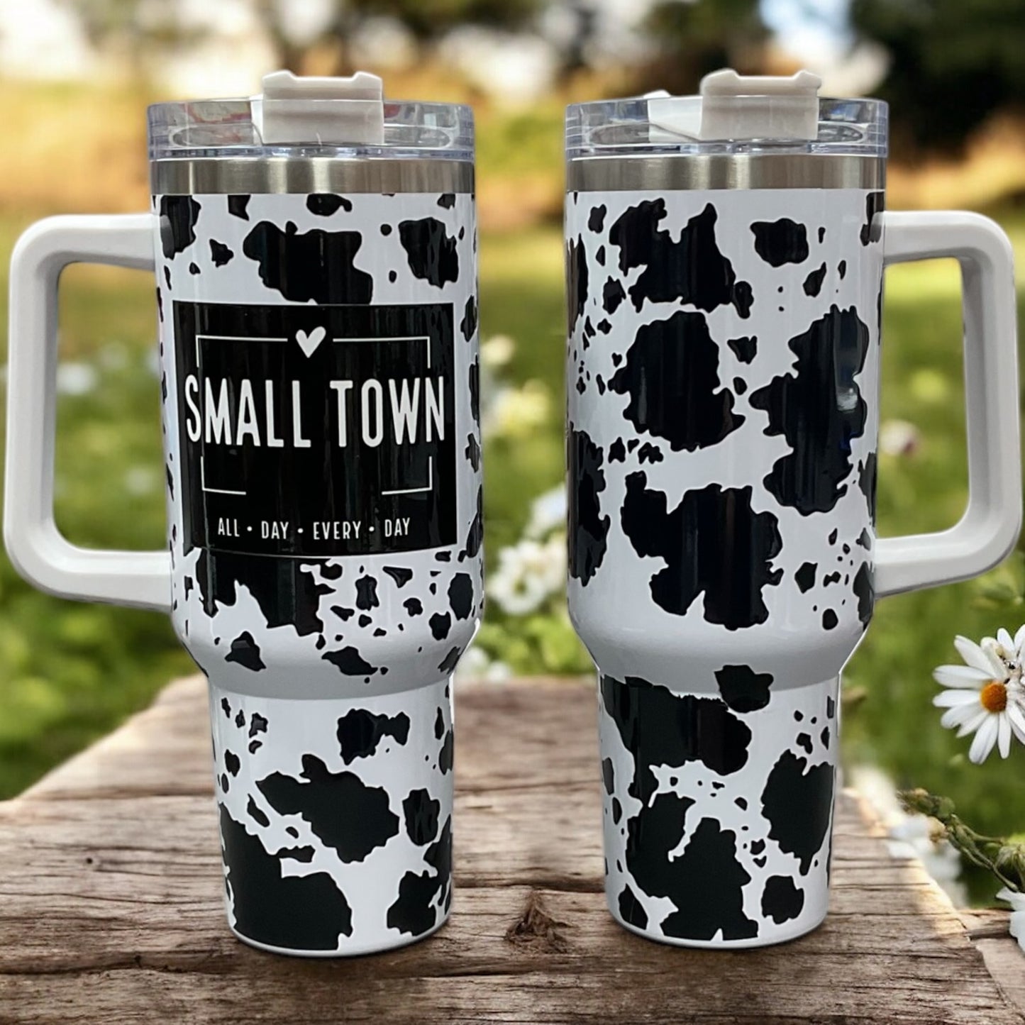 Small Town Cow Print 40oz Sarcastic Tumbler