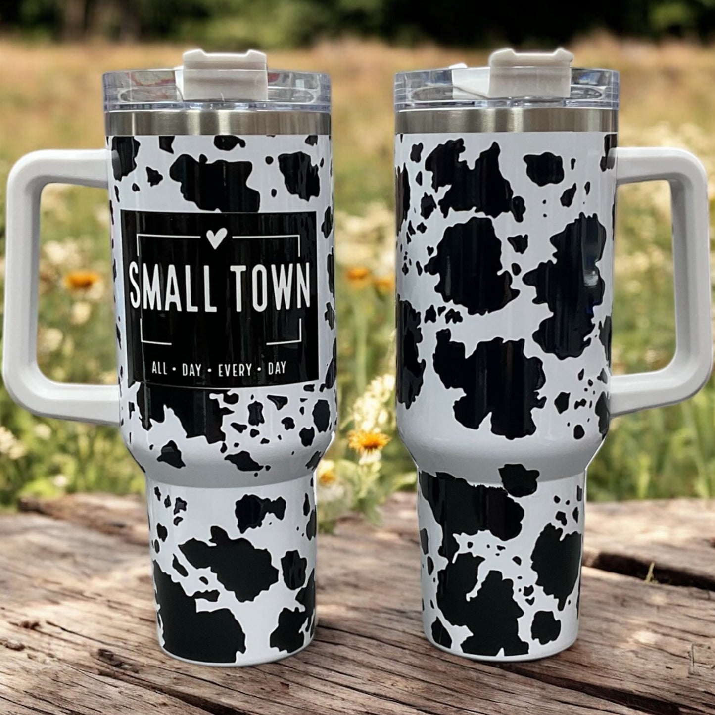 Small Town Cow Print 40oz Sarcastic Tumbler