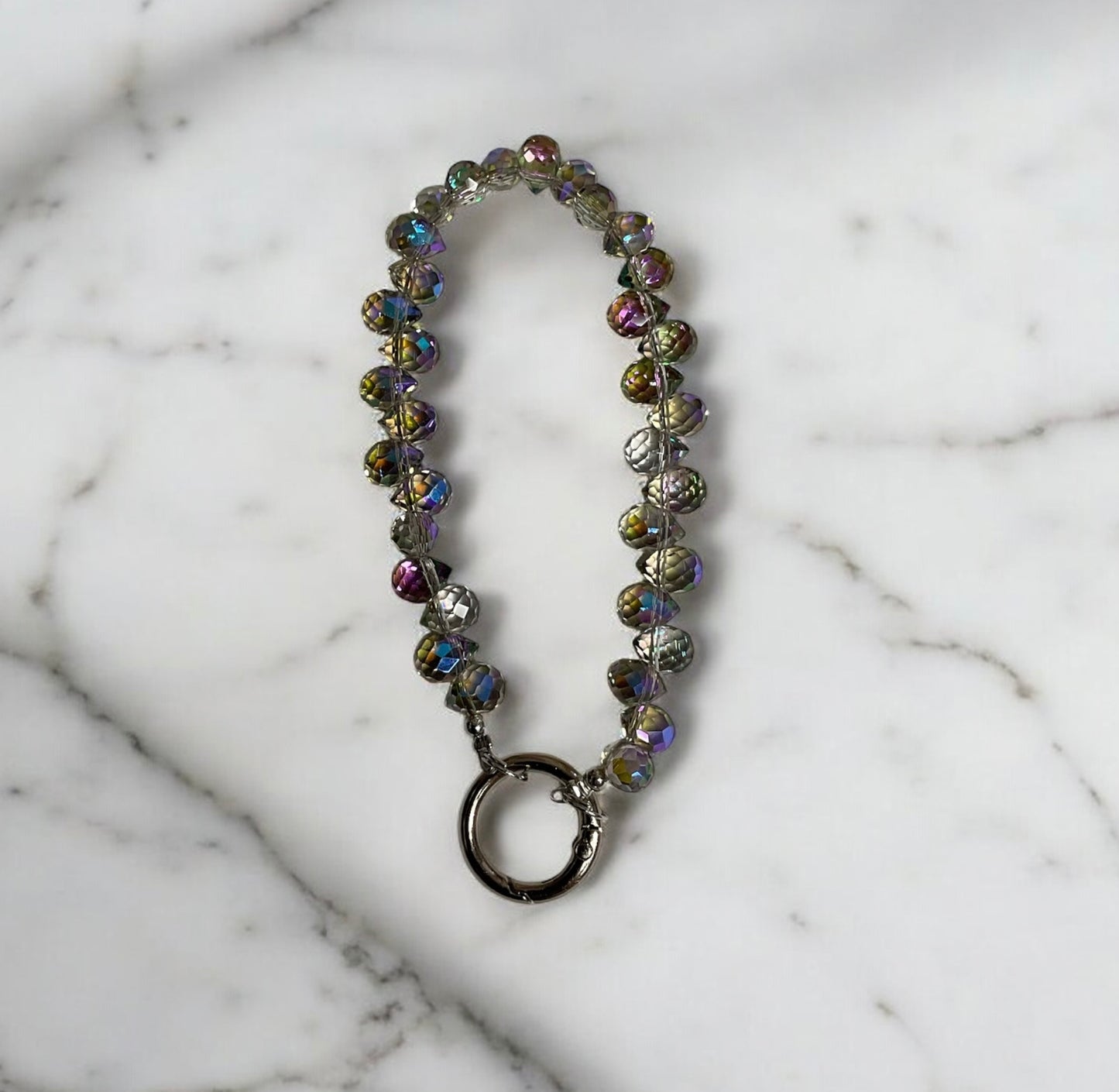 Pinkish Green Purple Beaded Cell Phone Wristlet, Keychain Wristlet, Purse Charm