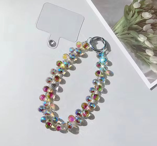 Pink Green Purple Beaded Cellphone Wristlet Keychain, Colorful Purse Charm, Multicolor Bead Wrist Strap for Keys, Stylish Bag Accessory
