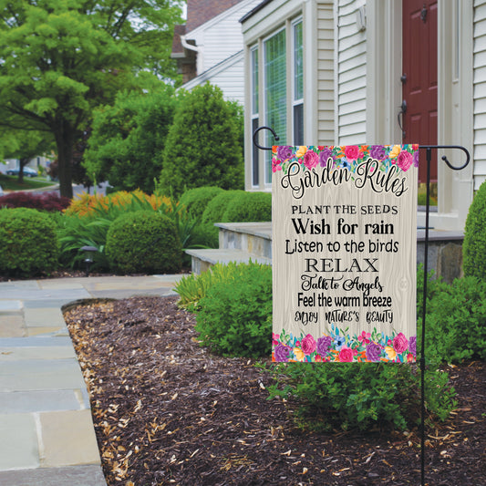 Garden Rules Flag, Garden Decoration, Housewarming Gift, Porch Flag, Spring Flag, Garden Flag