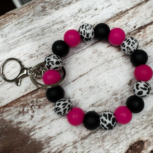Cow Print Silicone Bead Wristlet