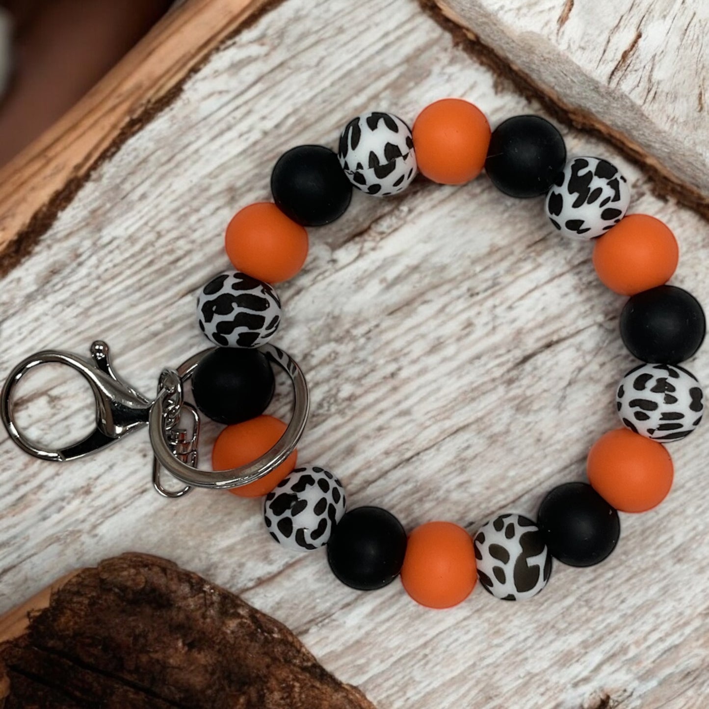 Cow Print Silicone Bead Wristlet