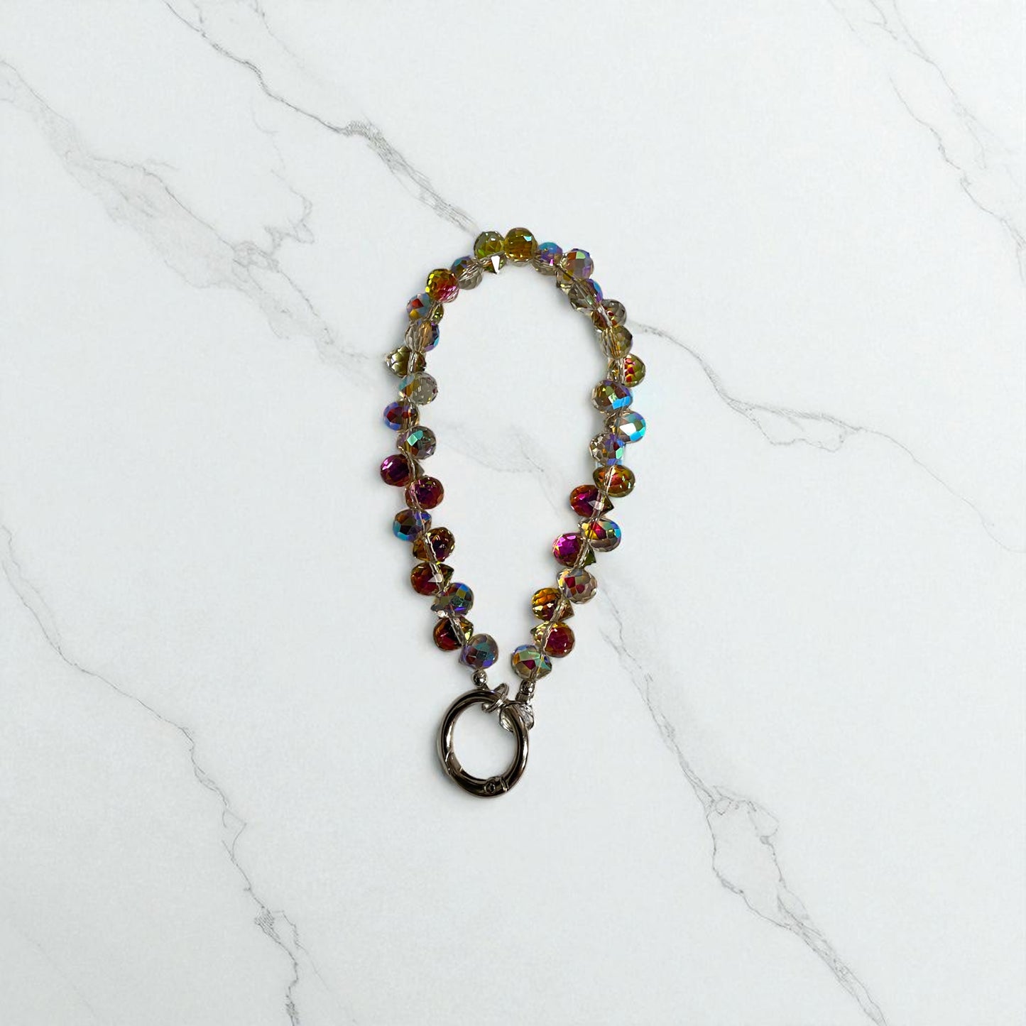 Rainbow Beaded Cell Phone Wristlet, Keychain Wristlet, Purse Charm