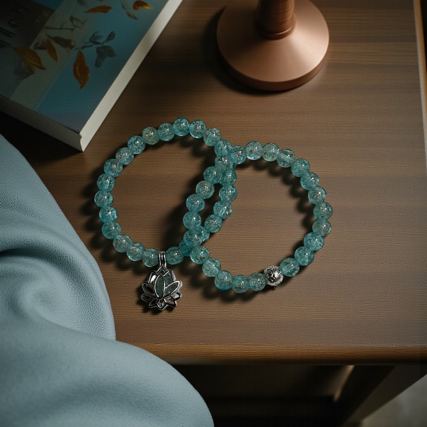 Glow in the Dark Bracelet Set, Auquamarine Beaded Bracelet Set