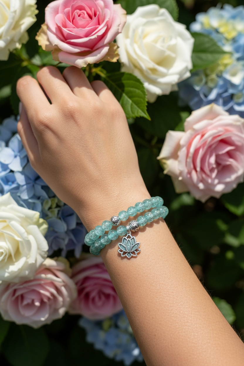 Glow in the Dark Bracelet Set, Auquamarine Beaded Bracelet Set