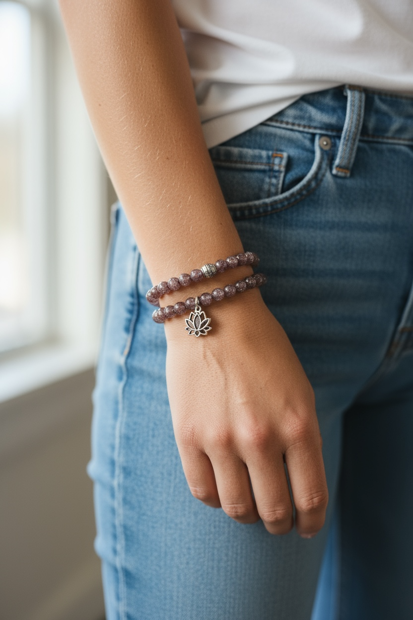 Glow in the Dark Bracelet Set, Grayish Purple Beaded Bracelet Set