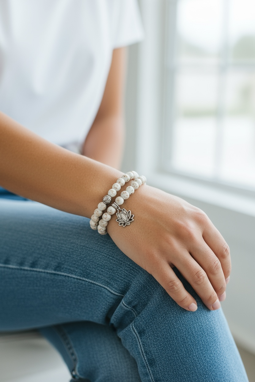 Glow in the Dark Bracelet Set, White Beaded Bracelet Set