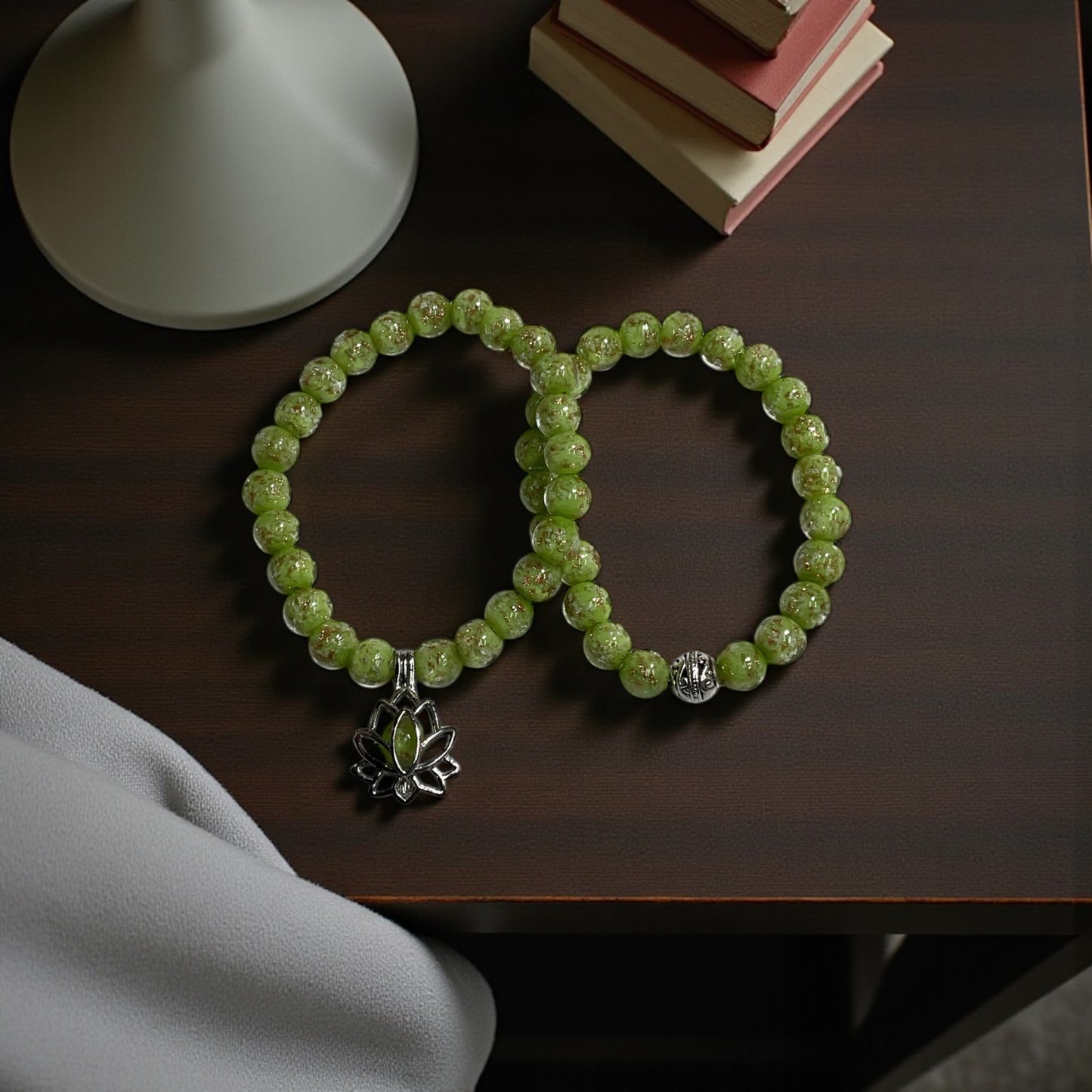 Glow in the Dark Bracelet Set, Light Green Beaded Bracelet Set