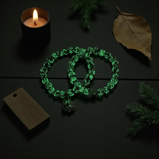 Glow in the Dark Bracelet Set, Black Beaded Bracelet Set