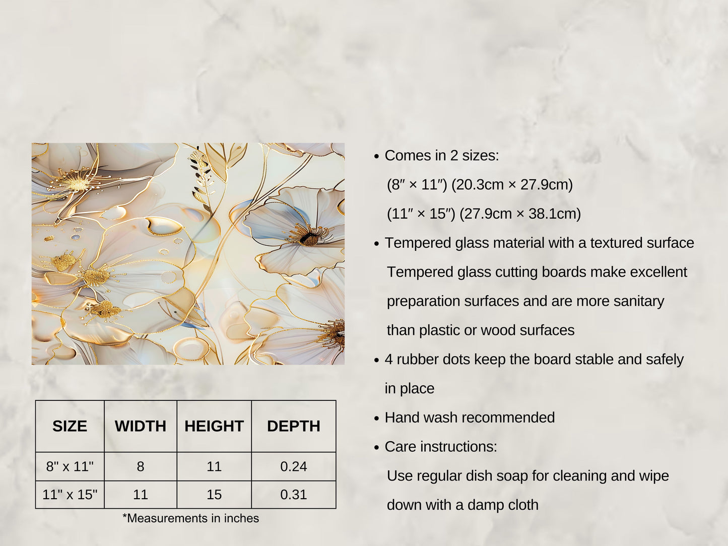 Cream Floral Glass Cutting Board