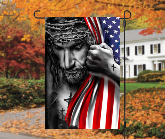 Jesus and American Flag Garden Flag, Garden Decoration, Housewarming Gift, Porch Flag