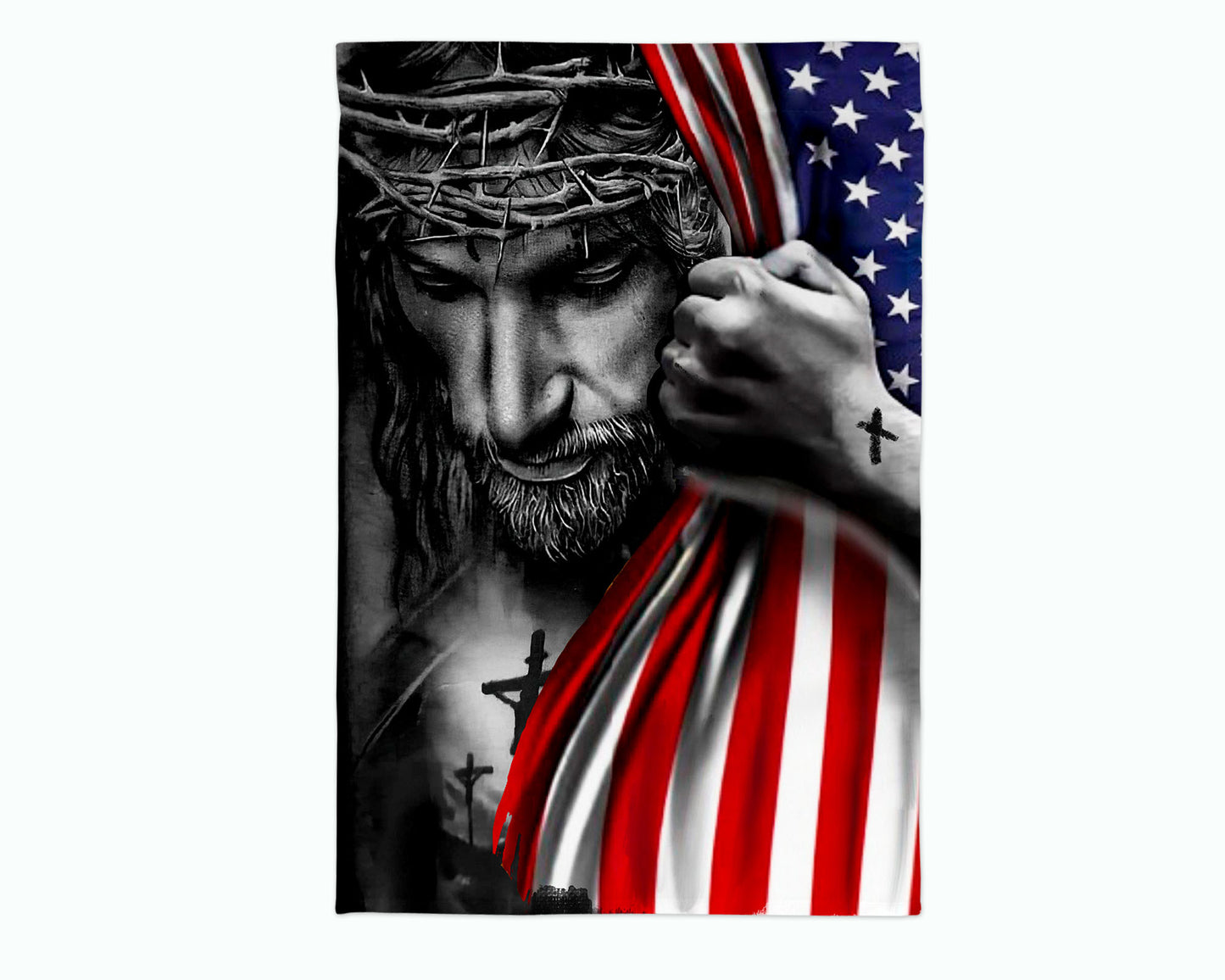 Jesus and American Flag Garden Flag, Garden Decoration, Housewarming Gift, Porch Flag