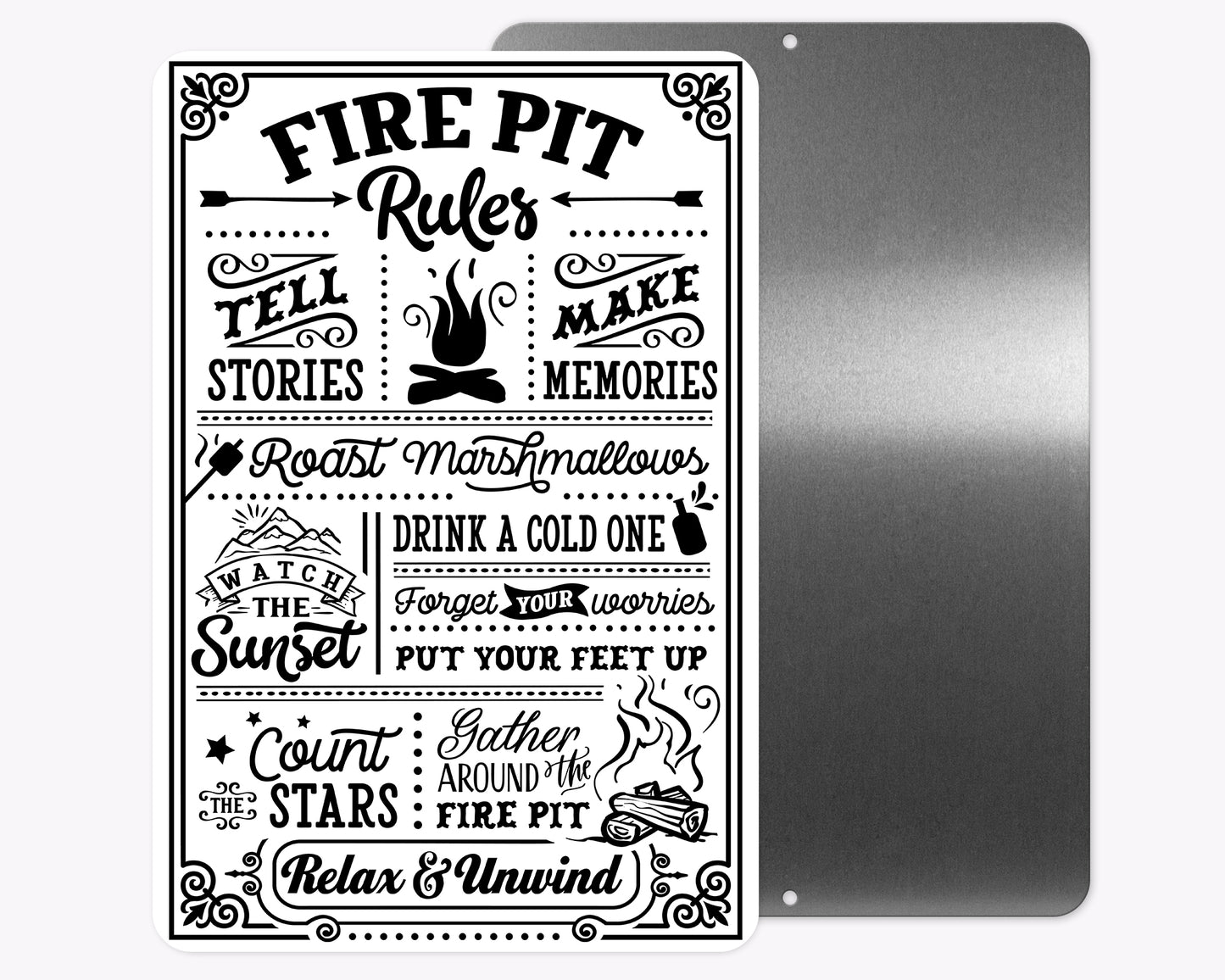 Fire Pit Rules Metal Sign