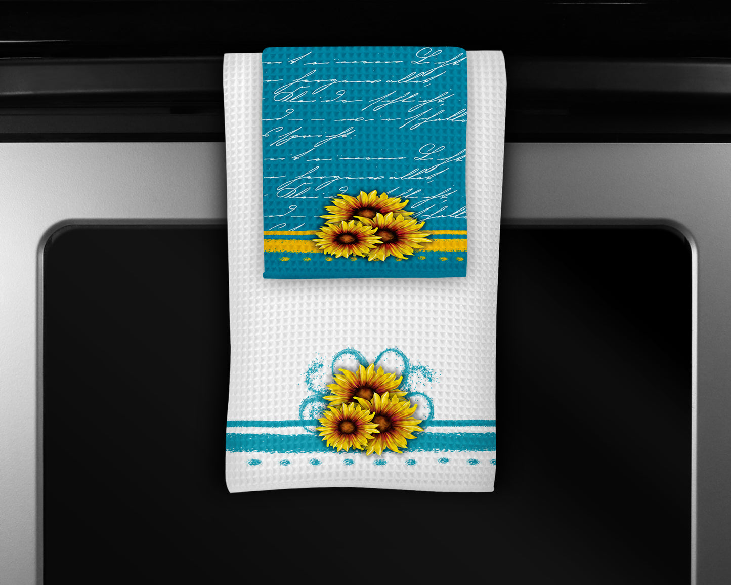 Teal Sunflower Kitchen Towels Set