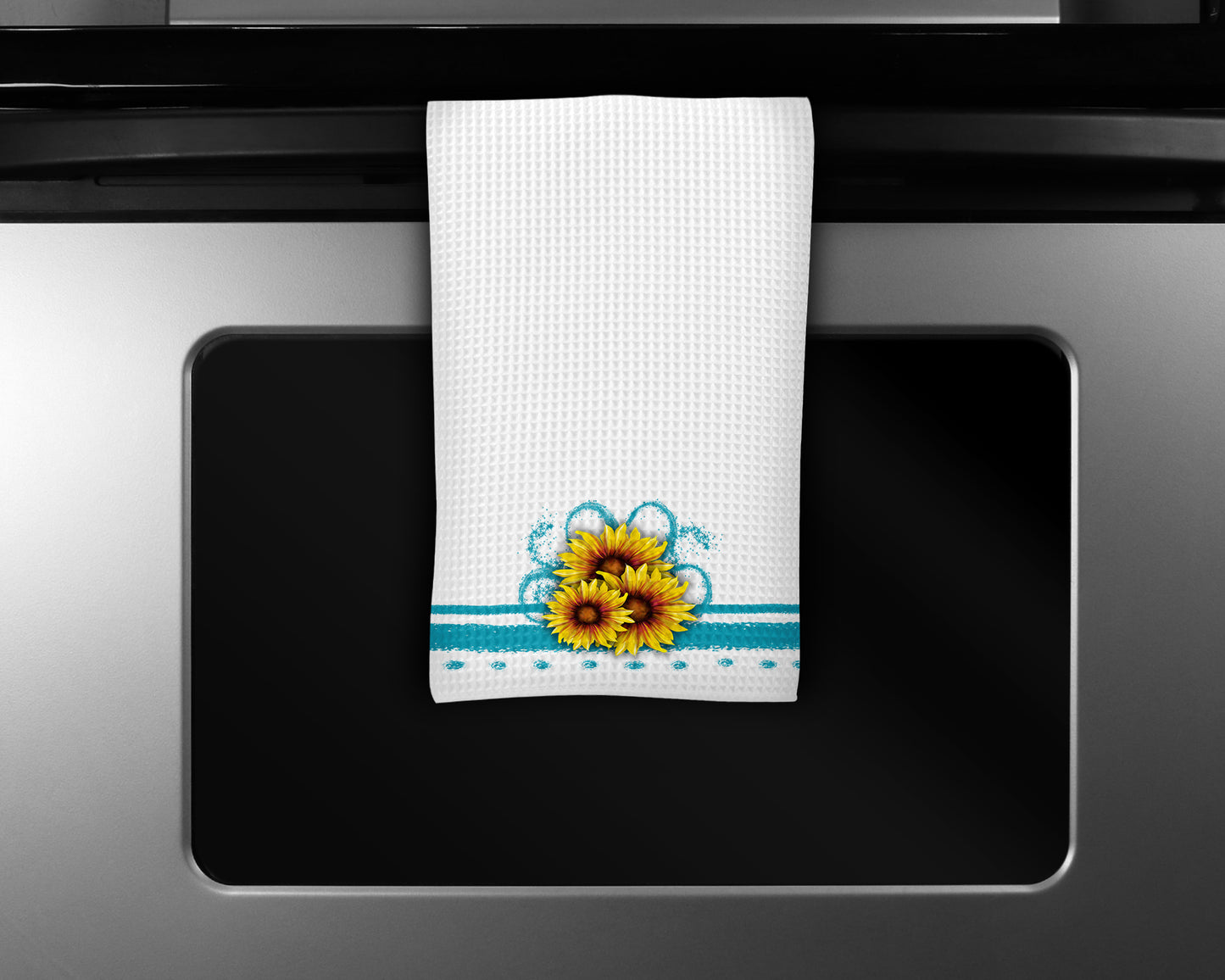 Teal Sunflower Kitchen Towels Set