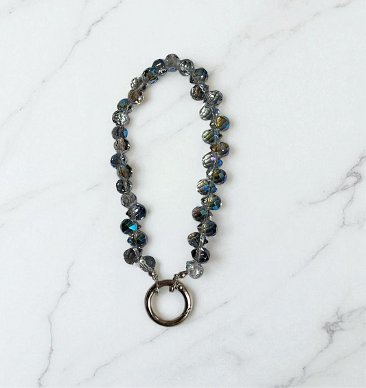 Blue Beaded Cell Phone Wristlet, Keychain Wristlet, Purse Charm