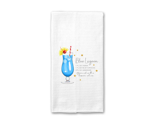 Cocktail Kitchen Towel, Blue Lagoon Recipe Towel