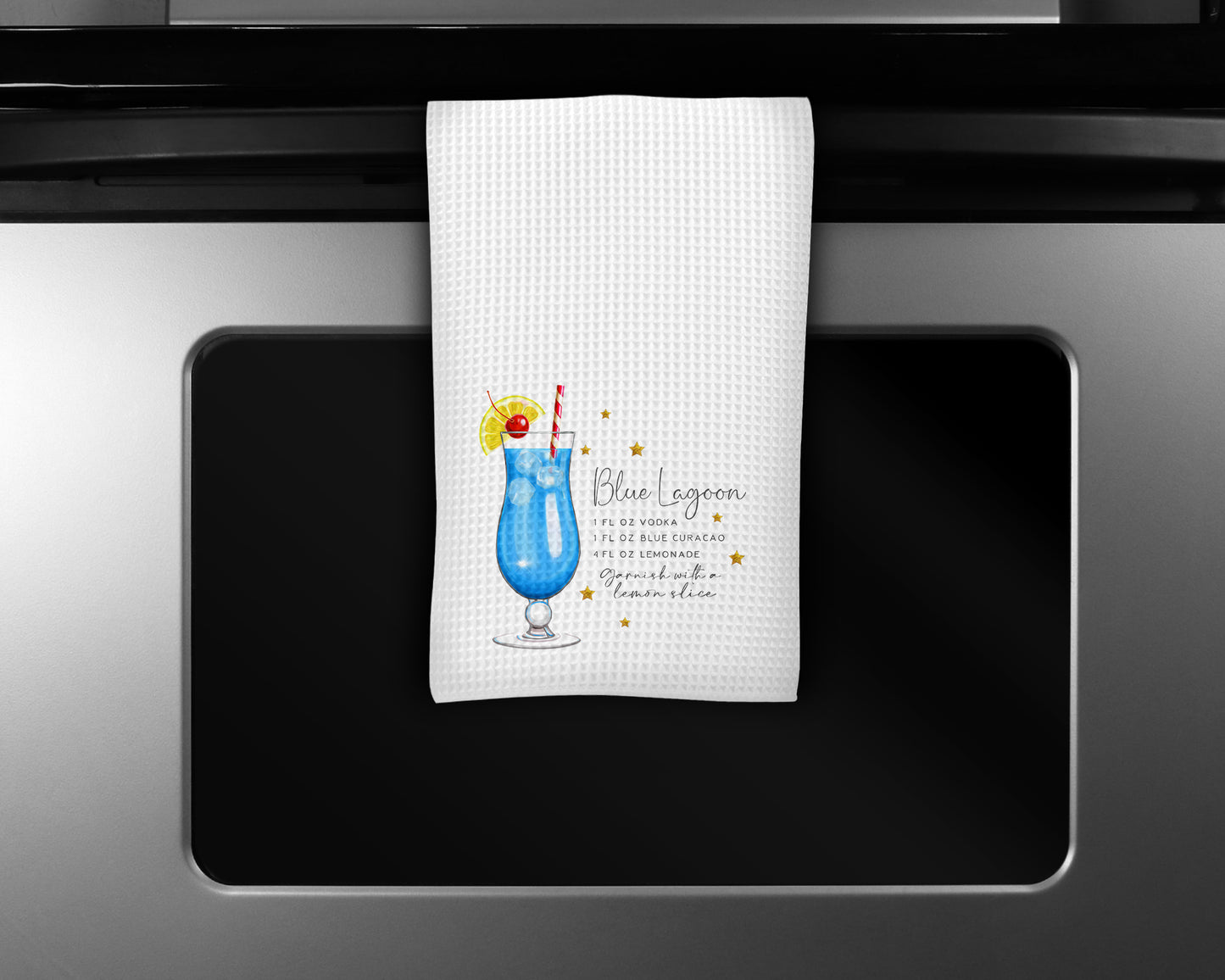 Cocktail Kitchen Towel, Blue Lagoon Recipe Towel