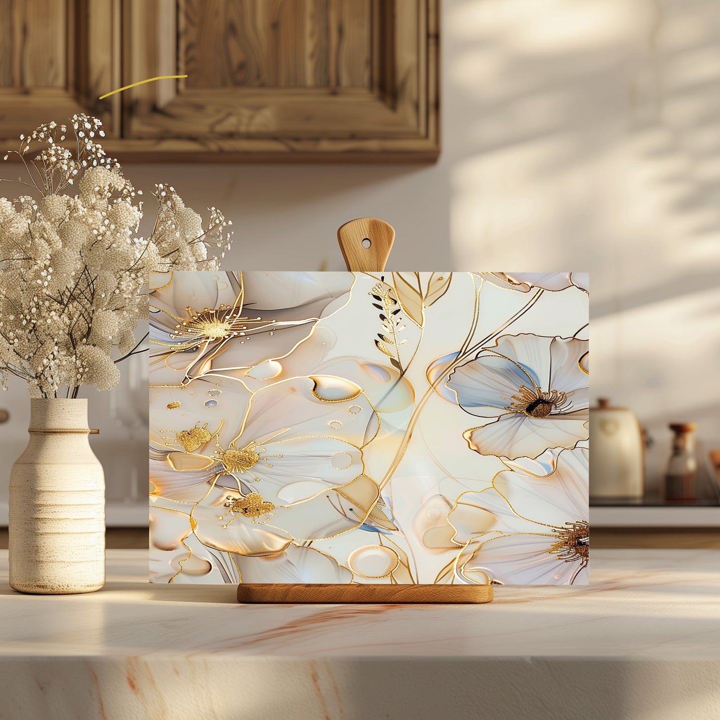 Cream Floral Glass Cutting Board