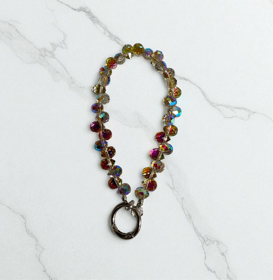 Rainbow Beaded Cell Phone Wristlet, Keychain Wristlet, Purse Charm