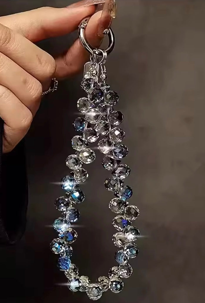 Blue Beaded Cell Phone Wristlet, Keychain Wristlet, Purse Charm