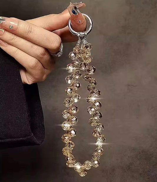 Champagne Beaded Cell Phone Wristlet, Keychain Wristlet, Purse Charm