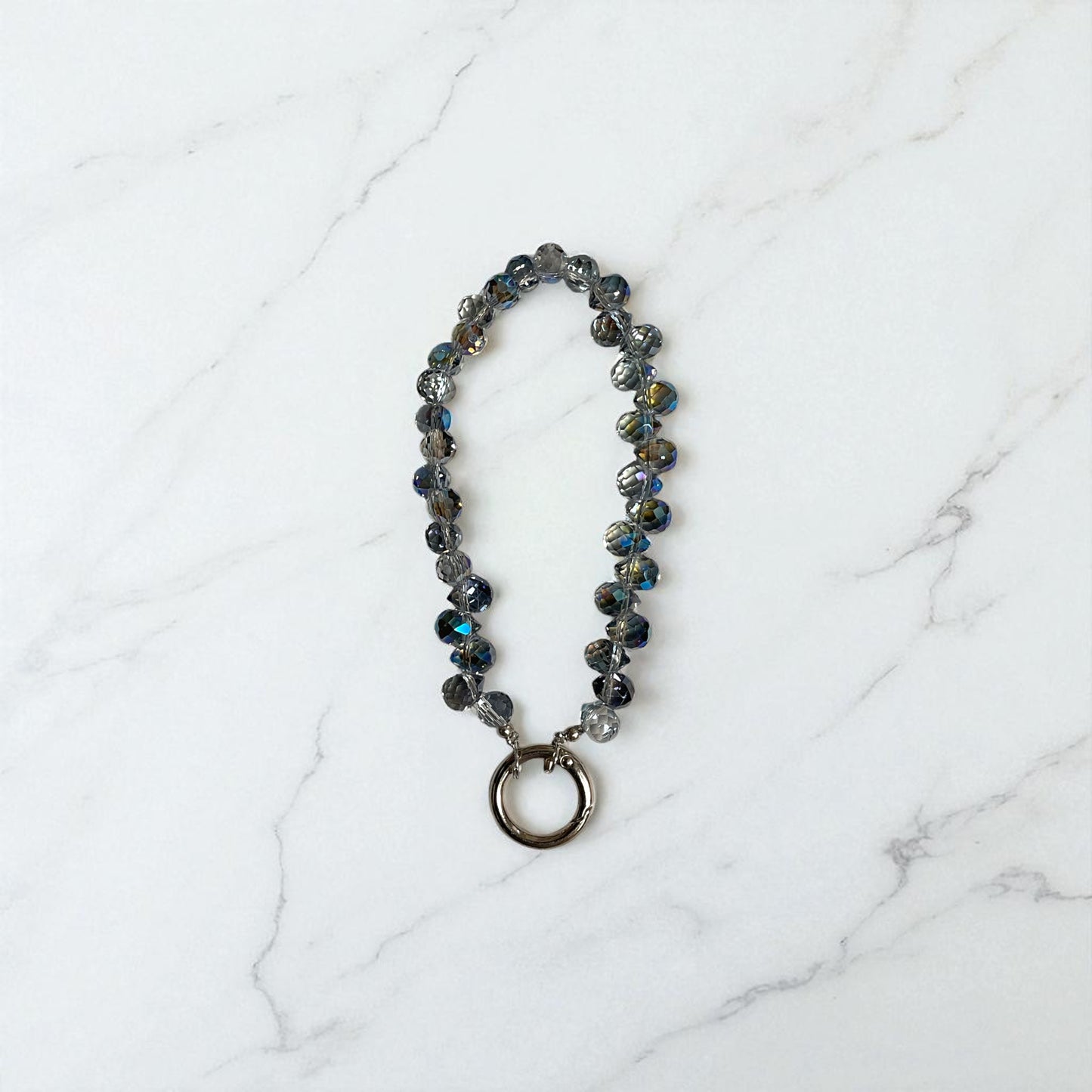 Blue Beaded Cell Phone Wristlet, Keychain Wristlet, Purse Charm