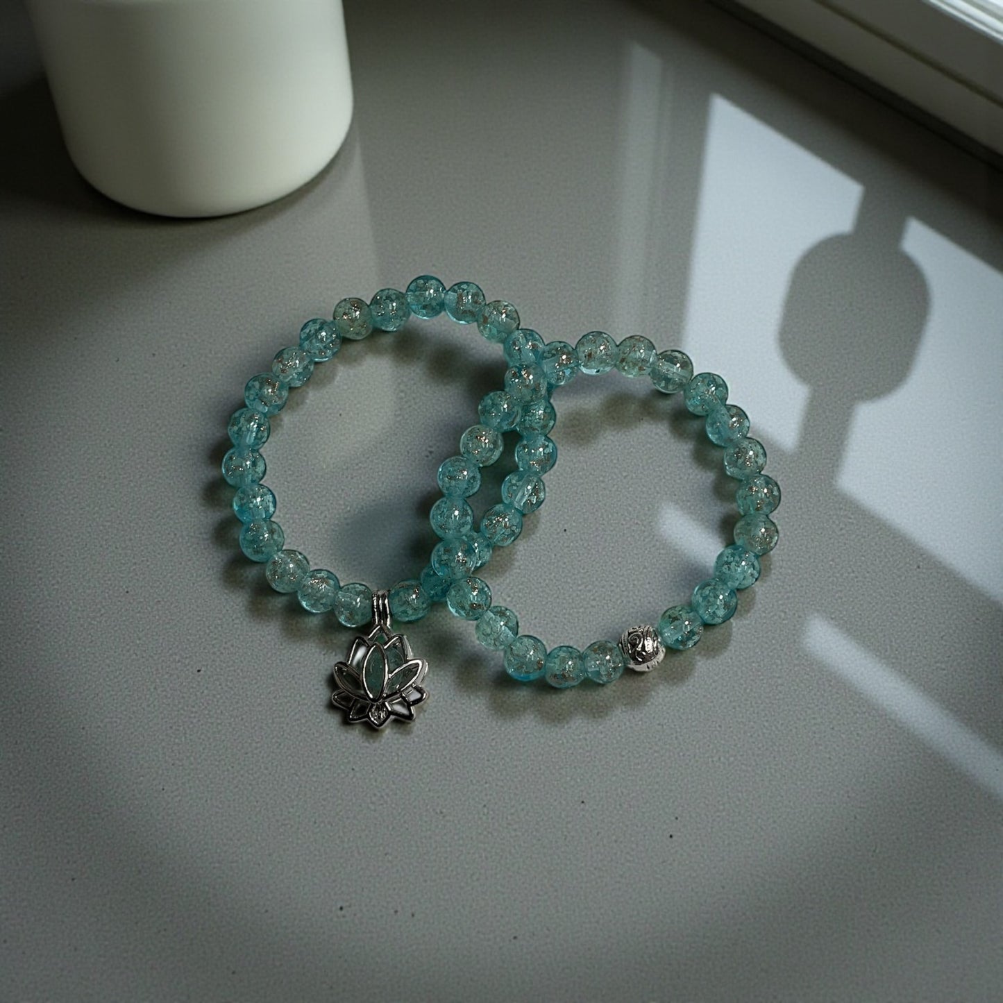 Glow in the Dark Bracelet Set, Auquamarine Beaded Bracelet Set
