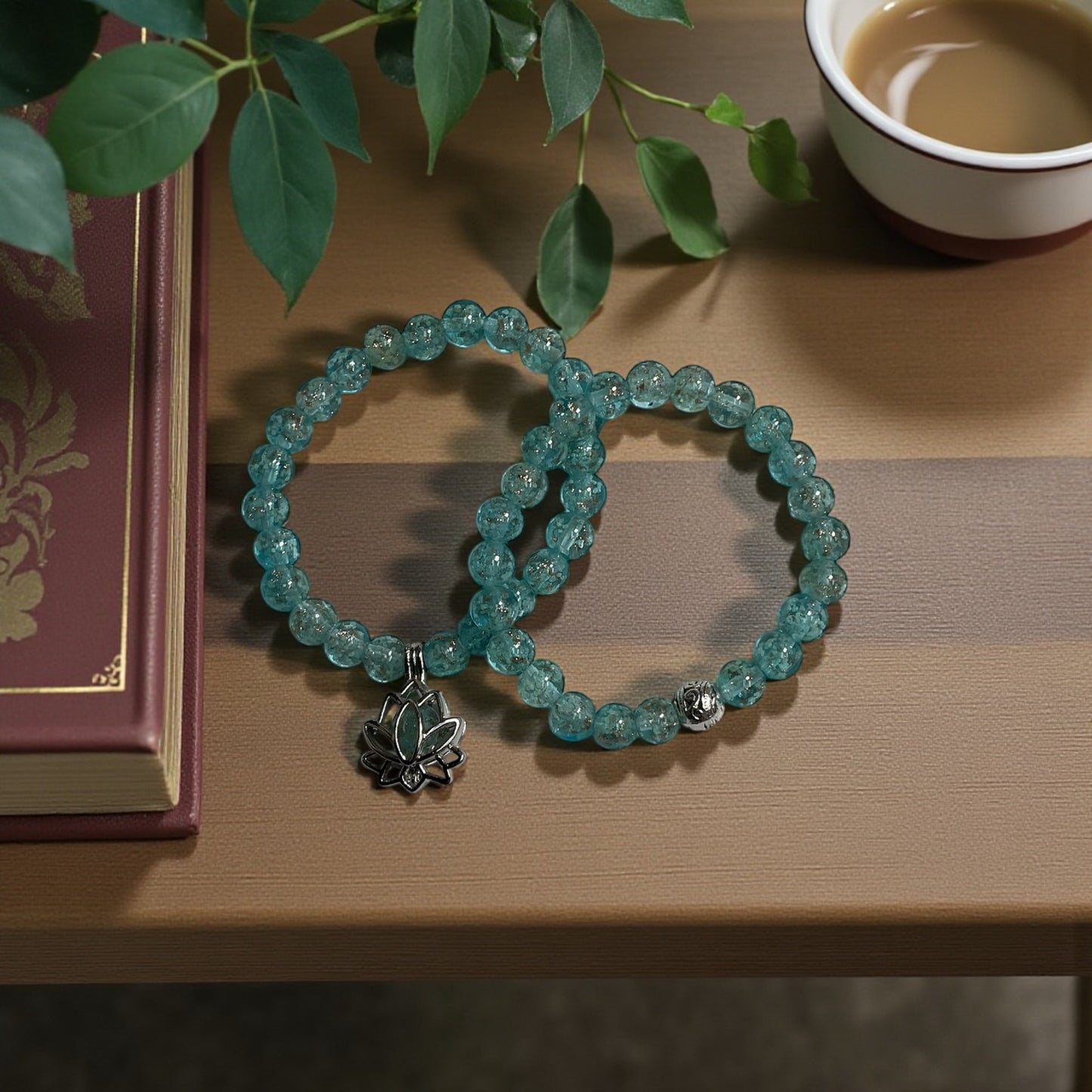 Glow in the Dark Bracelet Set, Auquamarine Beaded Bracelet Set