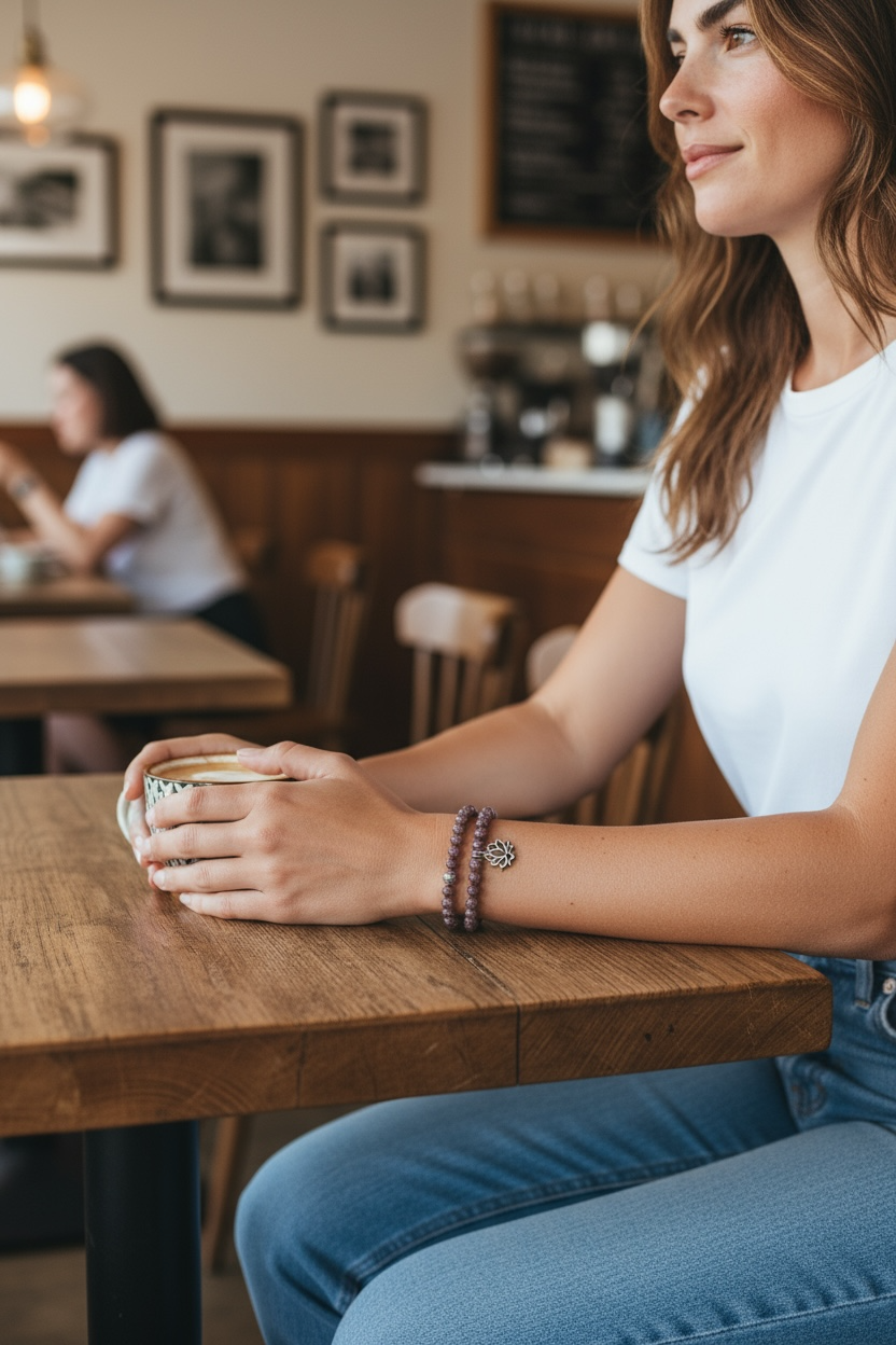 Glow in the Dark Bracelet Set, Grayish Purple Beaded Bracelet Set