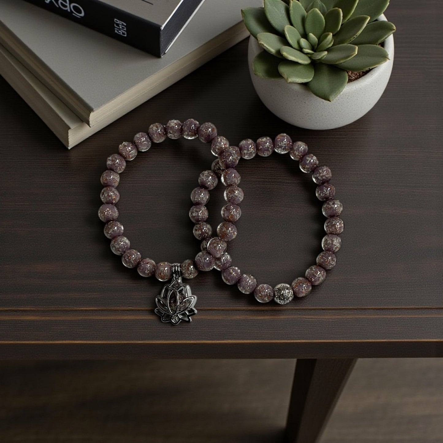 Glow in the Dark Bracelet Set, Grayish Purple Beaded Bracelet Set