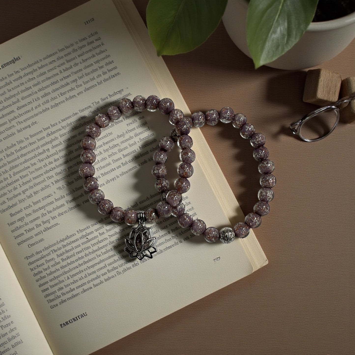 Glow in the Dark Bracelet Set, Grayish Purple Beaded Bracelet Set