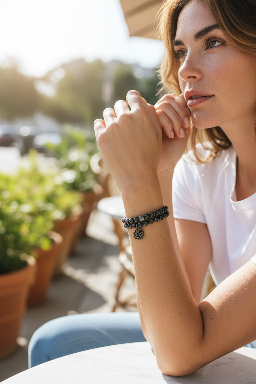 Glow in the Dark Bracelet Set, Black Beaded Bracelet Set