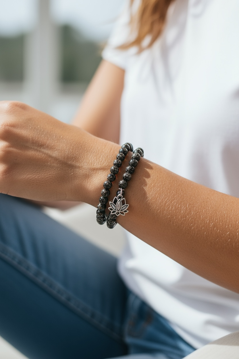 Glow in the Dark Bracelet Set, Black Beaded Bracelet Set