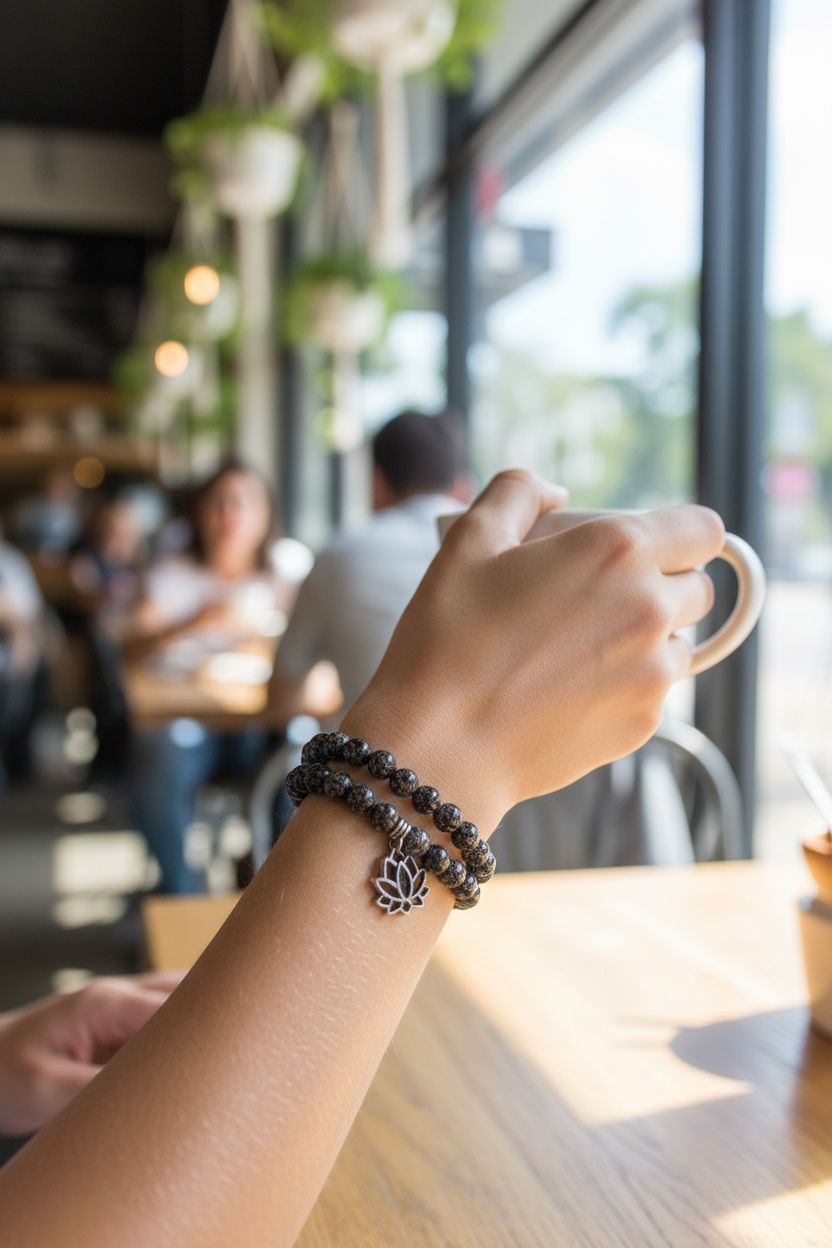 Glow in the Dark Bracelet Set, Black Beaded Bracelet Set