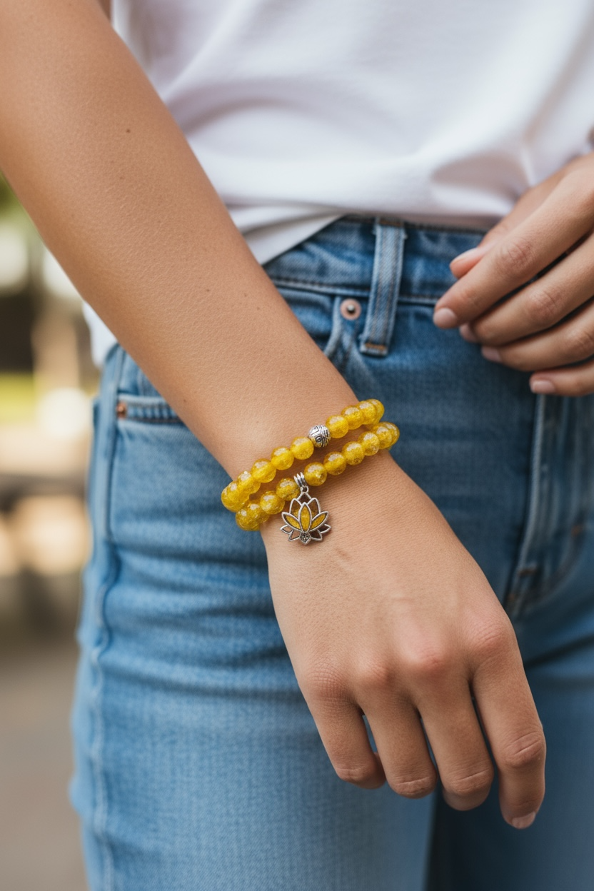 Glow in the Dark Bracelet Set, Yellow Beaded Bracelet Set