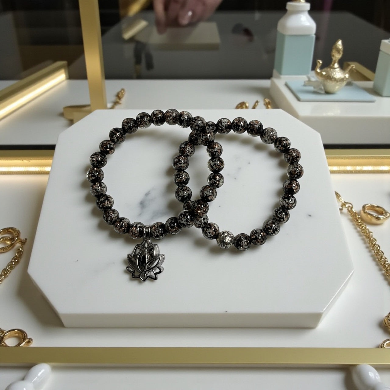 Glow in the Dark Bracelet Set, Black Beaded Bracelet Set