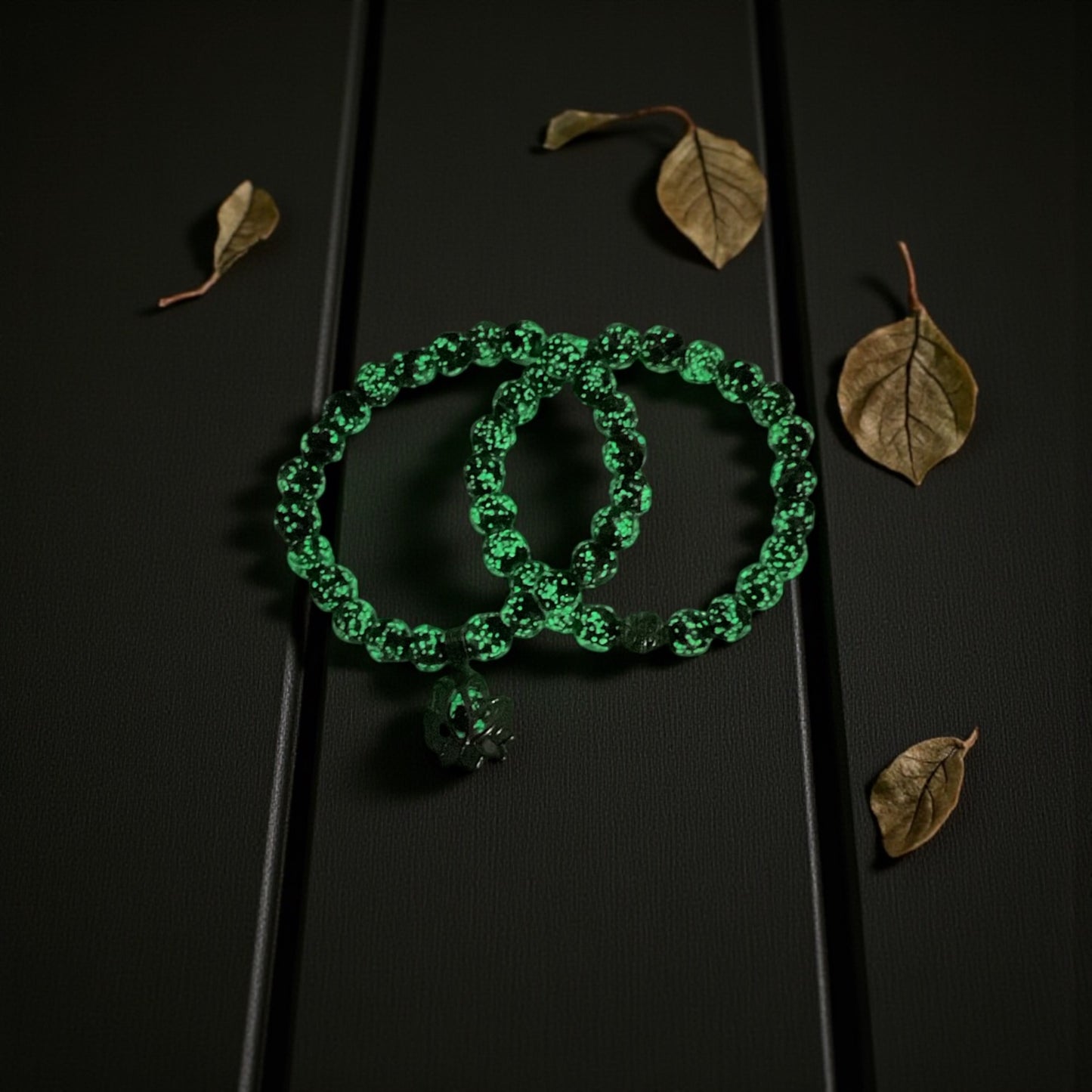 Glow in the Dark Bracelet Set, Light Green Beaded Bracelet Set