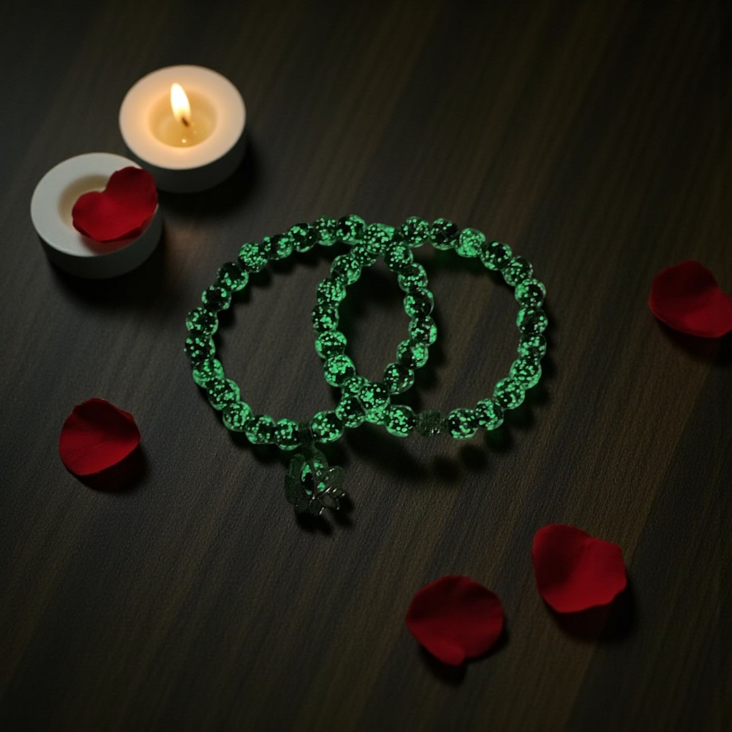 Glow in the Dark Bracelet Set, Auquamarine Beaded Bracelet Set