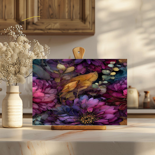 Plum Floral Glass Cutting Board