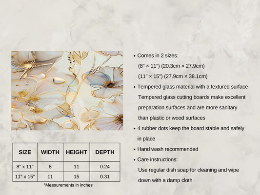 Cream Floral Glass Cutting Board