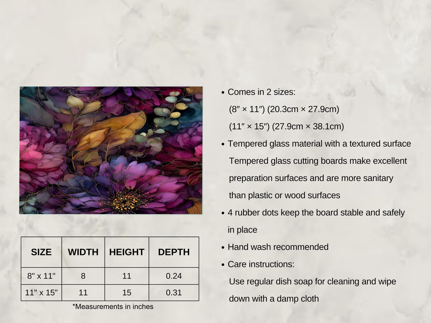 Plum Floral Glass Cutting Board