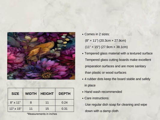 Plum Floral Glass Cutting Board