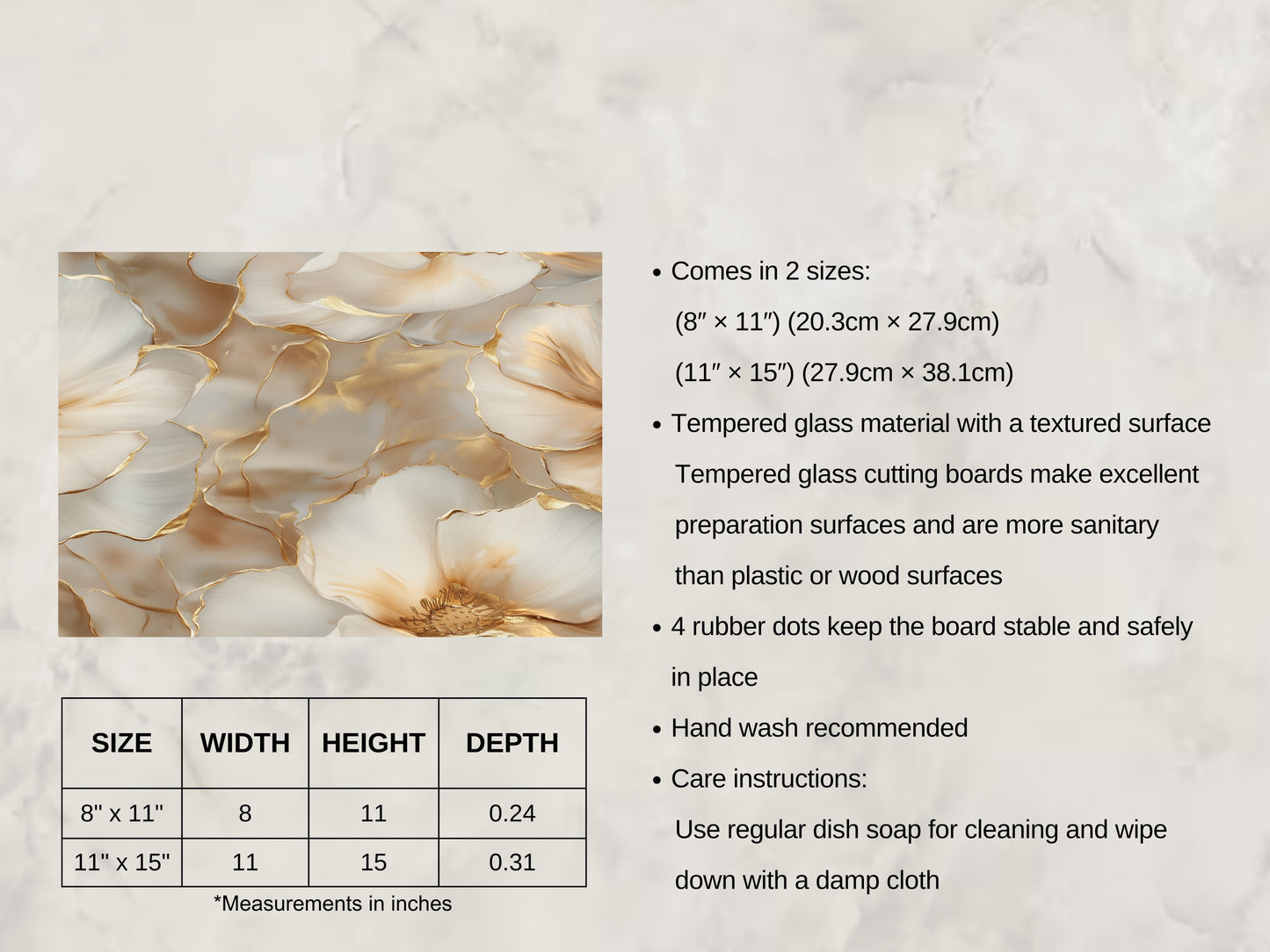 Soft Gold Floral Glass Cutting Board