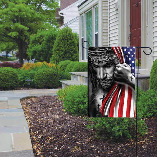 Jesus and American Flag Garden Flag, Garden Decoration, Housewarming Gift, Porch Flag