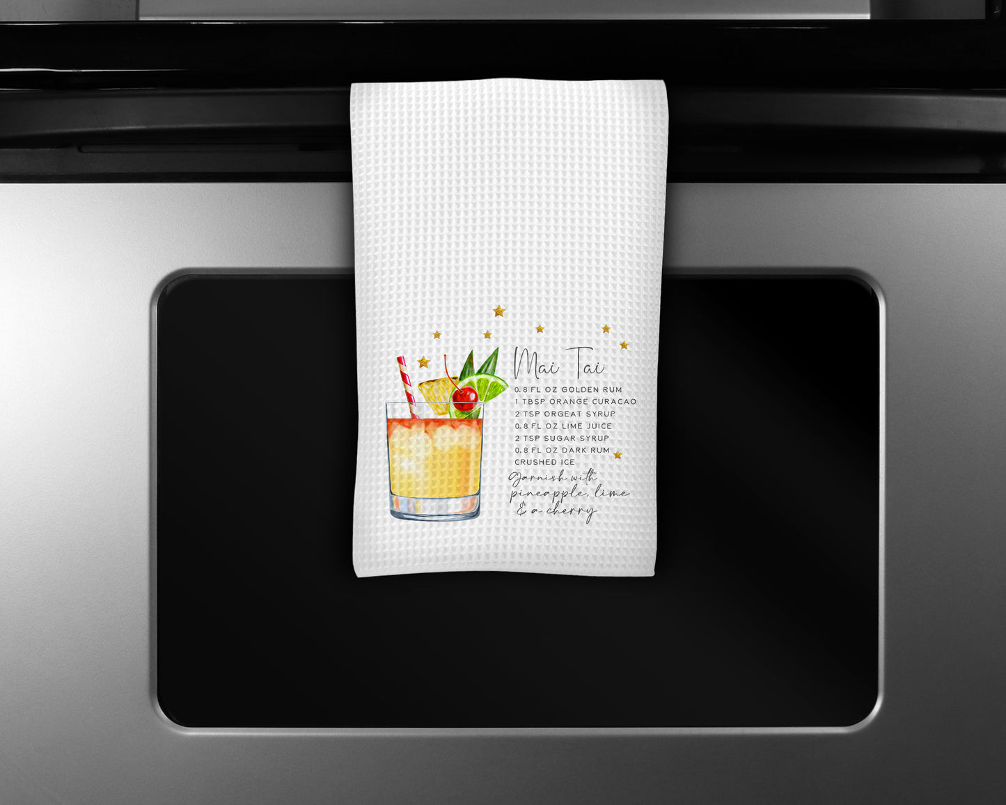 Cocktail Kitchen Towel, Mai Tai Recipe Towel