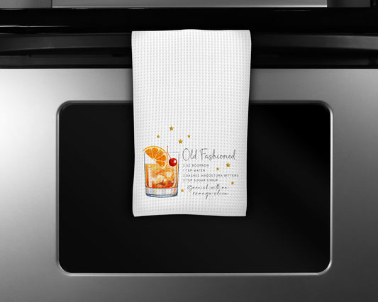 Cocktail Kitchen Towel, Old Fashion Recipe Towel